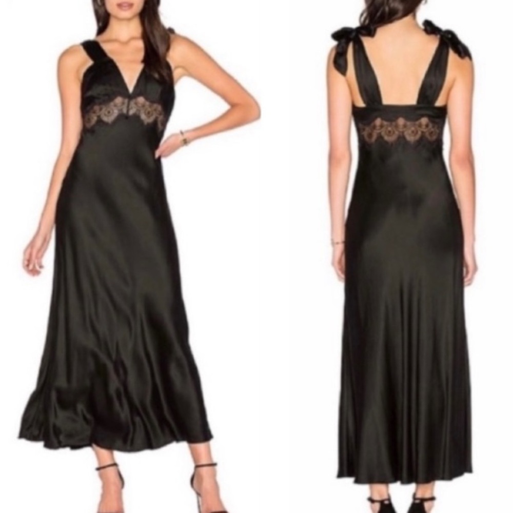 LPA Black Lace Maxi Dress with Adjustable Straps